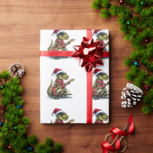 Dinosaur Gitaar Speler Xmas Cadeaupapier