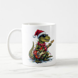 Dinosaur Gitaar Speler Xmas Koffiemok