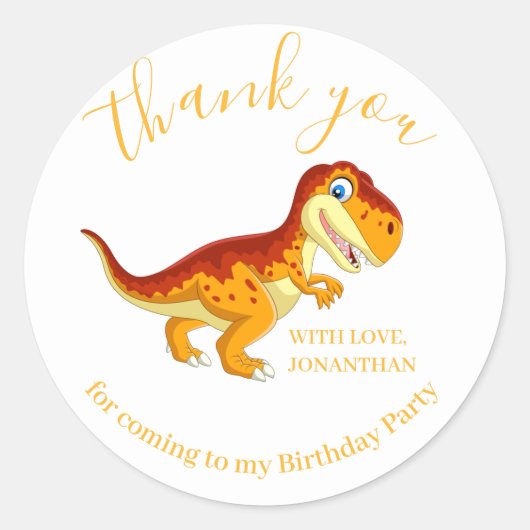 Dinosaur Gold Happy Birthday Hartelijk dank Ronde Sticker (Voorkant)