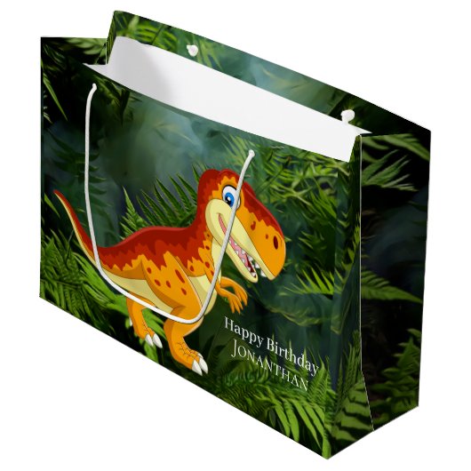 Dinosaur Gold T Rex Groot Cadeauzakje (Voorkant Gekanteld)