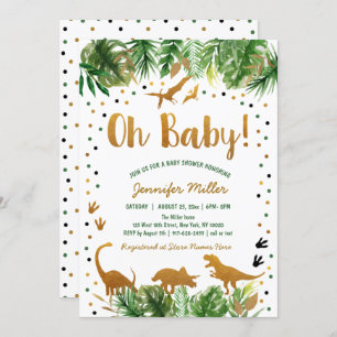 Dinosaur Green Gold Safari Baby shower Kaart