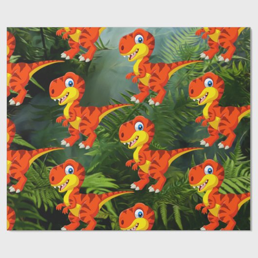 Dinosaur Green Oerwoud T Rex Kinder Cadeaupapier (Vlak)