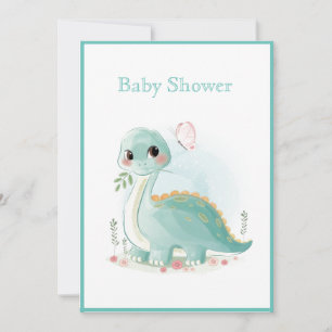 Dinosaur Green Waterverf Baby shower Kaart