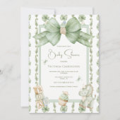 Dinosaur Greenery Bow Cute Baby Shower Invitation (Devant)