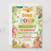 Dinosaur Greenery Dino Four T Rex 4e verjaardag Kaart (Voorkant)