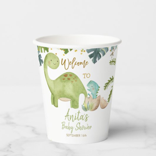 Dinosaur Greenery Floral White Paper Cups Papieren Bekers (Voorkant)