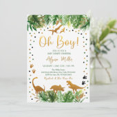 Dinosaur Greenery Gold Baby shower Kaart (Staand voorkant)