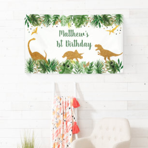 Dinosaur Greenery Gold Birthday Spandoek