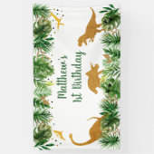 Dinosaur Greenery Gold Birthday Spandoek (Verticaal)