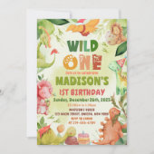 Dinosaur Greenery Wild One 1st Birthday Party Kaart (Voorkant)