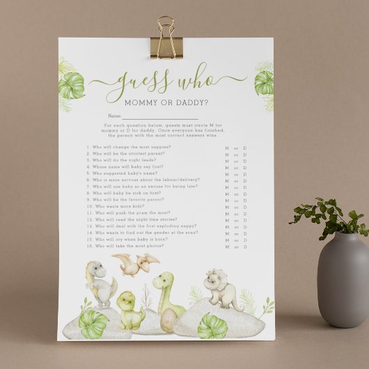 Dinosaur 'Guess Who' Baby shower spel Flyer