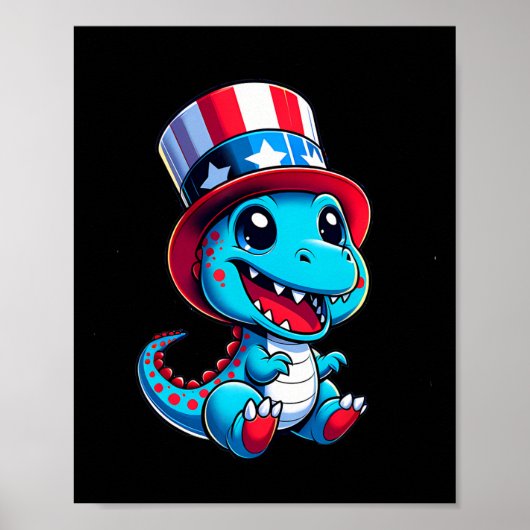 Dinosaur Happy 4th of July Onafhankelijkheidsdag M Poster (Voorkant)