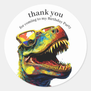 Dinosaur Happy Birthday Dank je White Ronde Sticker