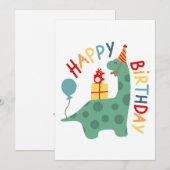 Dinosaur Happy Birthday Kaart voor Kids Dino Party (Voorkant / Achterkant)
