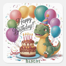 Dinosaur Happy Birthday Vierkante Sticker