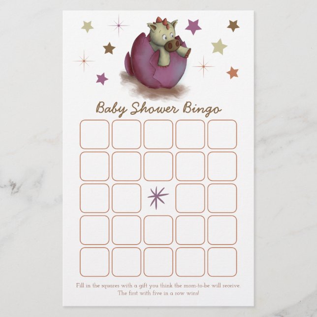 Dinosaur Hatching Pink Baby shower Bingo Kaart (Voorkant)