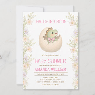 Dinosaur Hatching Soon Baby Shower Invitation Kaart