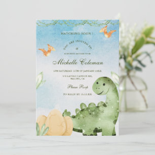 Dinosaur Hatching Soon Baby shower Invitation Kaart