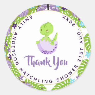 Dinosaur Hatchling Baby shower Paarse Blue Bedankt Ronde Sticker