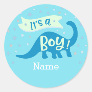 Dinosaur het is een Tjonge Baby shower-sticker Ronde Sticker