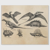  Dinosaur Illustratie Retro Dinosauriërs Cadeaupapier (Vlak)