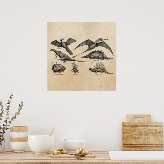  Dinosaur Illustratie Retro Dinosauriërs Poster (Keuken)