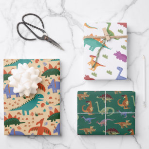Dinosaur Illustration Pattern Kids Birthday Inpakpapier Vel