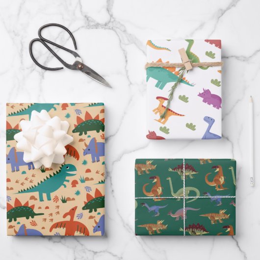 Dinosaur Illustration Pattern Kids Birthday Inpakpapier Vel (Voorkant)