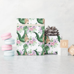 Dinosaur in bloemen jongens themafag voor meisjes cadeaupapier