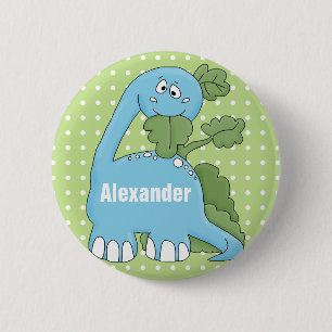 Dinosaur in Blue Happy Birthday voor u Button noem