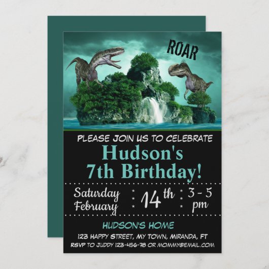 Dinosaur invitation anniversaire (Devant / Derrière)