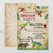 Dinosaur invitation anniversaire (Devant / Derrière)