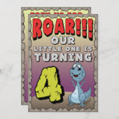 Dinosaur Invitation anniversaire 4 ans (Devant / Derrière)