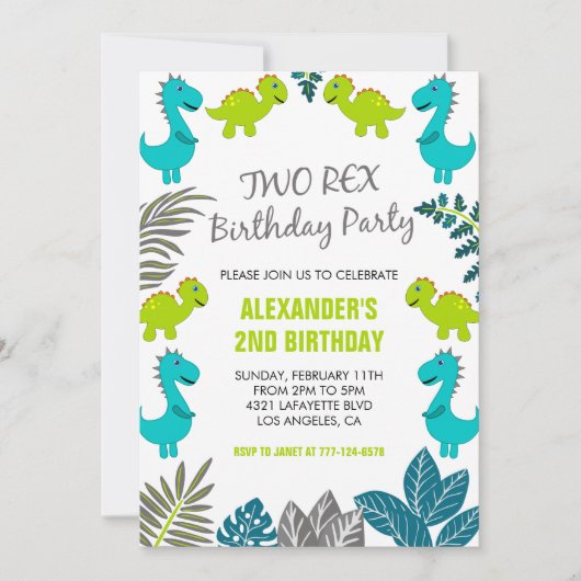 Dinosaur invitation anniversaire deux rex fête jun (Devant)
