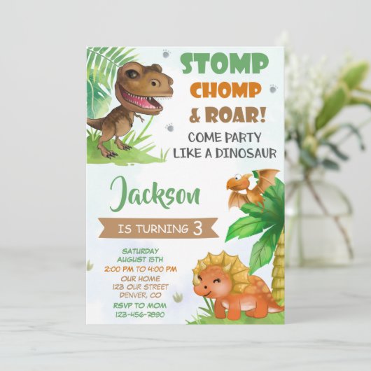 Dinosaur invitation anniversaire Dino invitation (Debout devant)