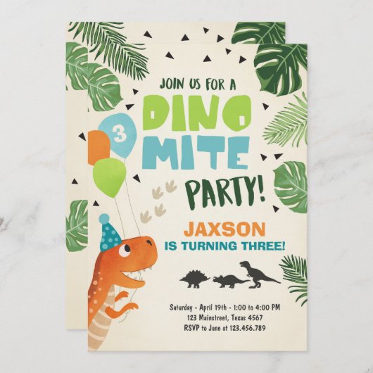 Dinosaur invitation anniversaire Dino mite T-Rex f (Devant / Derrière)