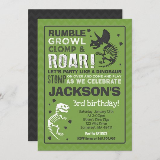 Dinosaur Invitation Anniversaire Dinosaur Fossil P (Devant / Derrière)