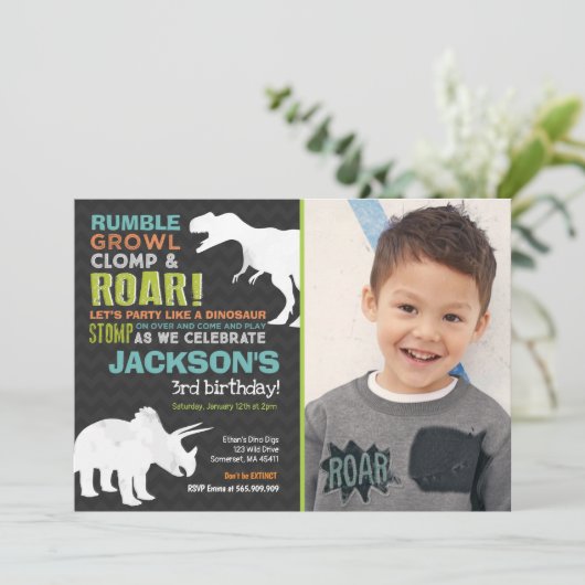 Dinosaur Invitation Anniversaire Dinosaur Fossil P (Debout devant)