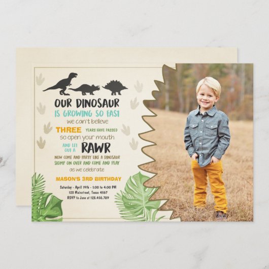 Dinosaur invitation anniversaire Dinosaur Invitati (Devant / Derrière)