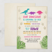 Dinosaur invitation anniversaire Fille Dinosaur fê (Devant / Derrière)