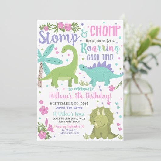 Dinosaur Invitation Anniversaire Fille Dinosaure R (Debout devant)