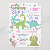 Dinosaur Invitation Anniversaire Fille Dinosaure R (Devant / Derrière)