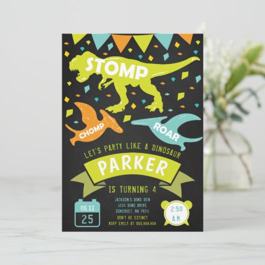 Dinosaur Invitation Anniversaire Moderne Tableau d (Debout devant)