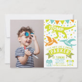 Dinosaur Invitation Anniversaire Photo moderne (Devant)