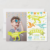 Dinosaur Invitation Anniversaire Photo moderne (Devant)