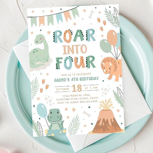 Dinosaur Invitation Anniversaire Quatre mignons Bé