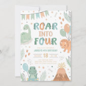 Dinosaur Invitation Anniversaire Quatre mignons Bé (Devant)