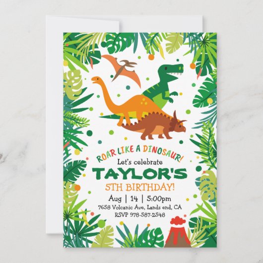 Dinosaur Invitation anniversaire T REX Party (Devant)