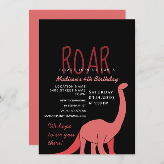 Dinosaur Invitation d'anniversaire (Devant / Derrière)