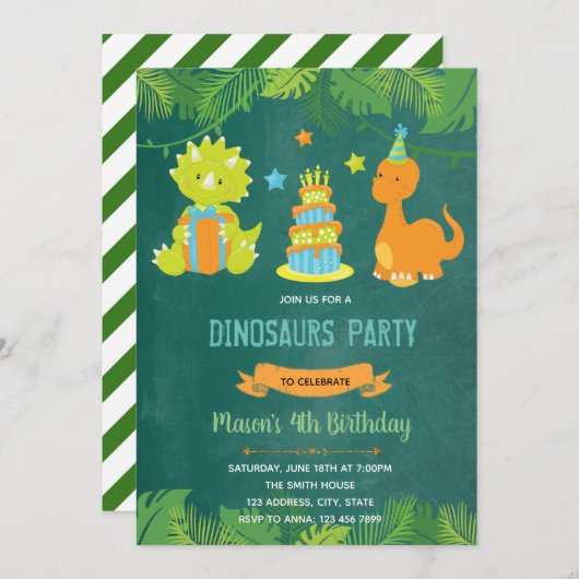 Dinosaur invitation d'anniversaire (Devant / Derrière)